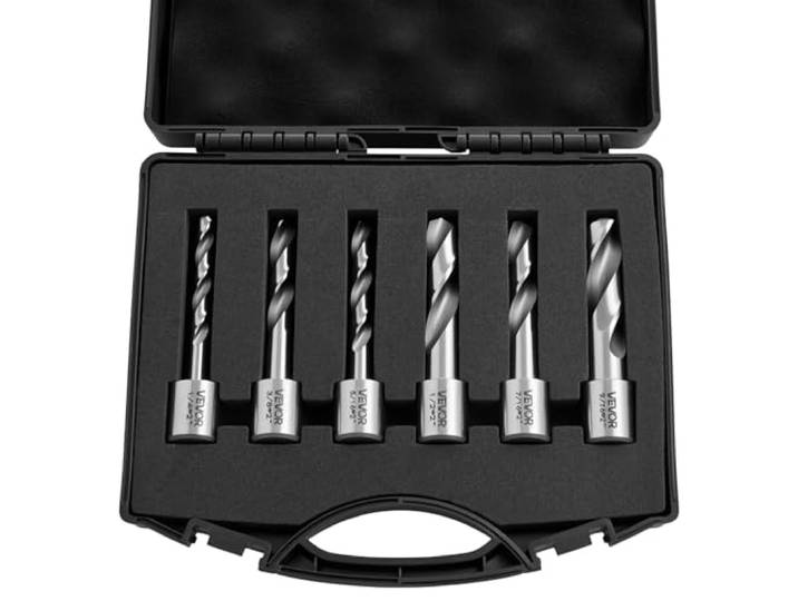 VEVOR Kit de Fraises Annulaires HSS\, 6 Pièces\, Fraises à Carotter pour Perceuse Magnétique\, Queue Weldon\, Profondeur 50\,8 mm\, Diamètre 6\,35 à 14\,28 mm\, en Coffret Plastique\, pour Acier et Aluminium