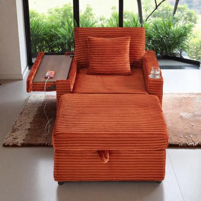 "56.5"" Corduroy Single-Seater Lazy Sofa with Ottoman, Storage Space, and Table Board"