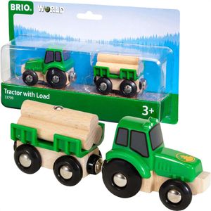 BRIO Spielzeugeisenbahn-Zubehör World 33799, Traktor mit Holz-Anhänger, aus Holz/Kunststoff