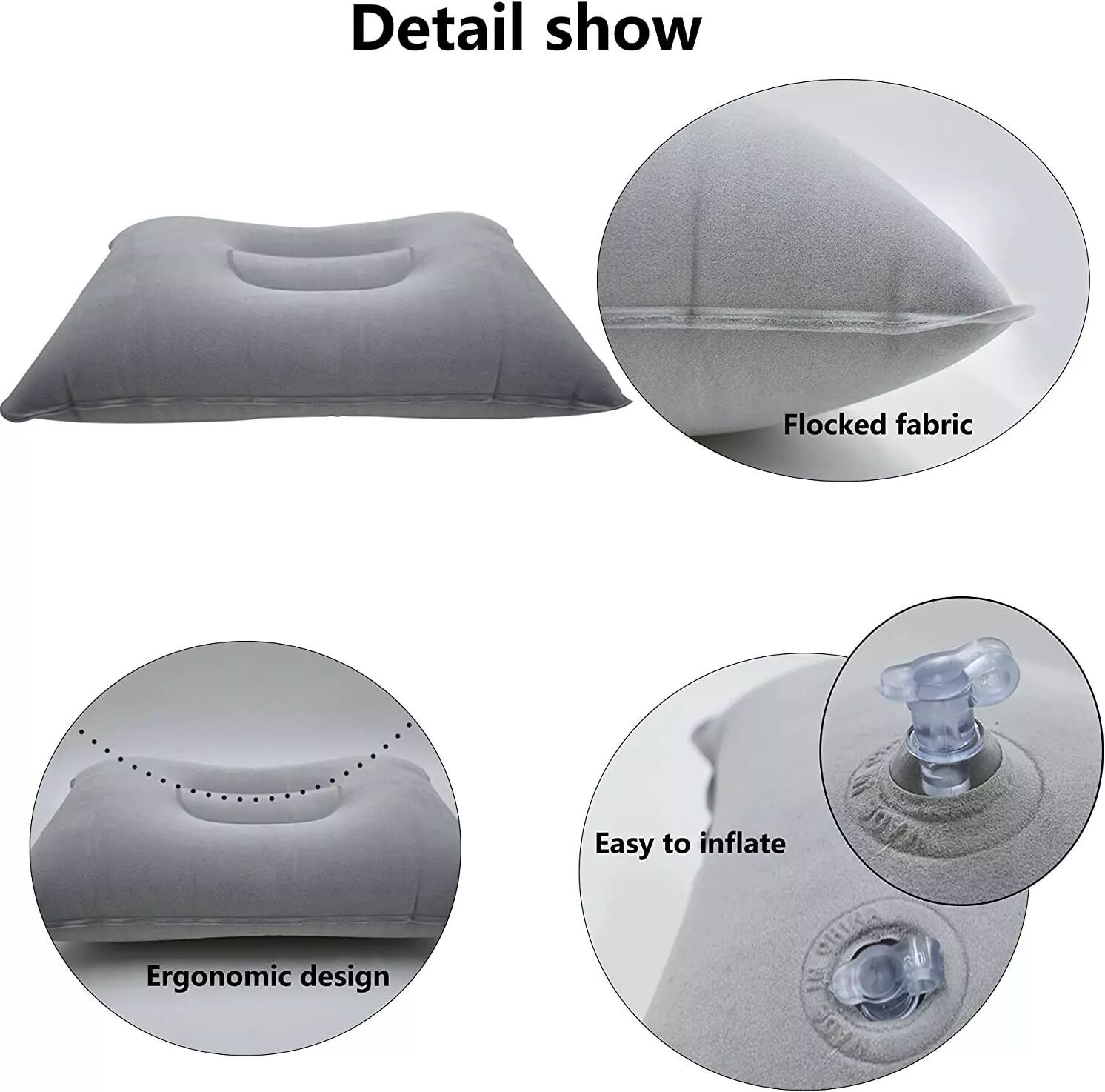 INF Oreiller gonflable en peluche/PVC Gris