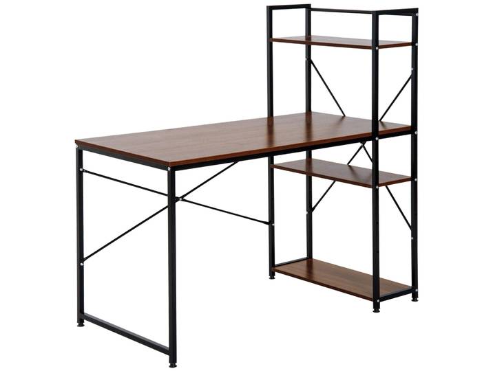 Bureau HOMCOM\, bureau d'ordinateur\, bureau de travail avec étagère\, noir et bois de noyer