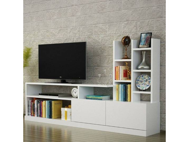 Meuble TV Dbrignol - Dmora - Mélamine - Blanc 164.4x30.5h91.3 cm