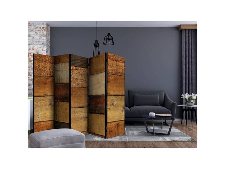 Paravent Wooden Textures II Vlies auf Massivholz Braun 225 x 172cm