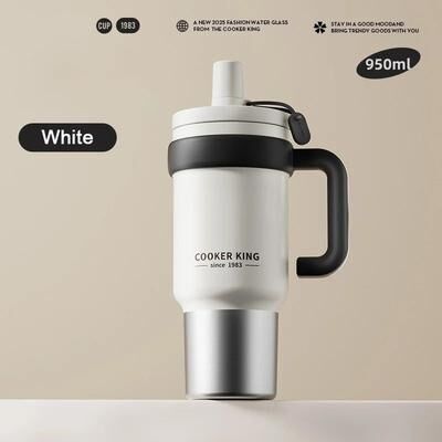 Uplift Essentials Stainless Steel Insulated Straw Thermos Cup white