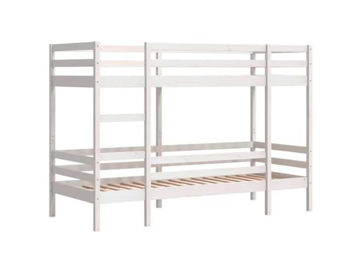 KTHLBRH Etagenbett weiß 80 x 200 cm aus massivem Kiefernholz Robuste Struktur, Schutzseiten, praktische Leiter, Lattenrost im Lieferumfang enthalten