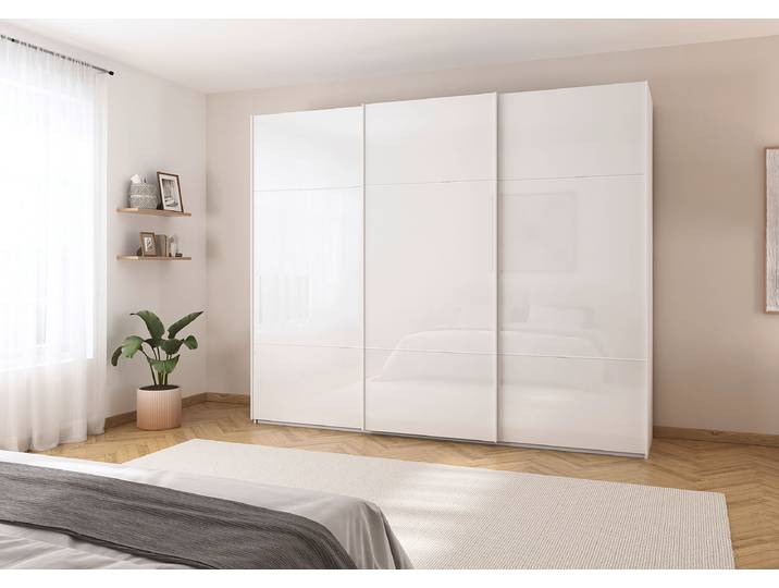 Armoire coulissante Covalo façade verre 271cm Blanc/Blanc Blanc Sans portes miroir