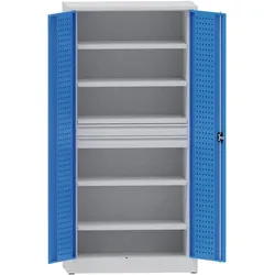 KOVONA Werkstatt-Werkzeugschrank aus Metall, 4 Fachböden, 2 Schubladen, geschweißt, Tragkraft 80 kg, 950 x 500 x 1950 mm