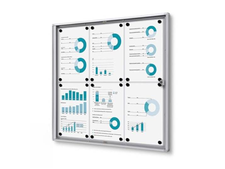 Schaukasten innen 6x DIN A4 Brandschutz B1-Norm Info-Vitrine Baustoffklasse B1 nach DIN 4102 schwer entflammbar magnetische Rückwand, abschließbar brandsicher für Innenbereich & Wandmontage