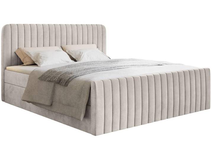 Selsey Saliano - Lit Boxspring 200x200 avec sommier à lattes\, topper et housse en velours\, Beige
