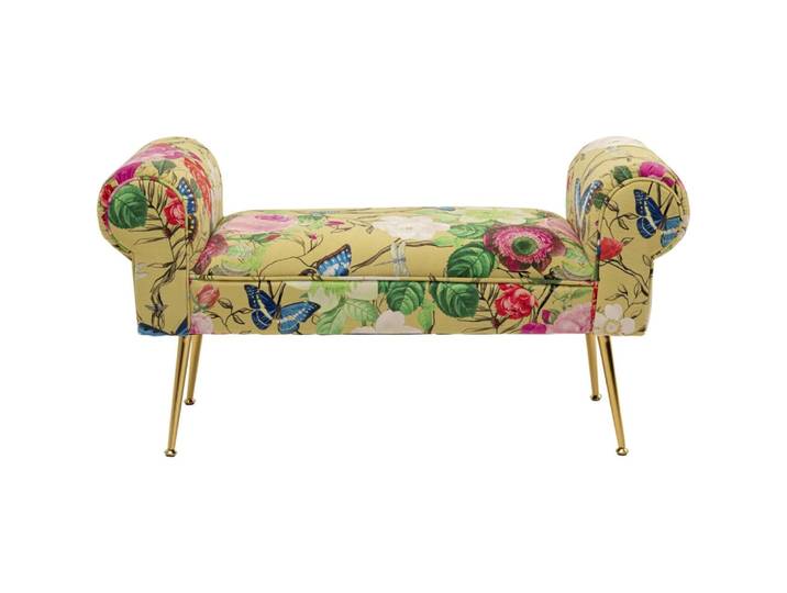 Banc 1 place imprimés fleurs et papillons en velours jaune