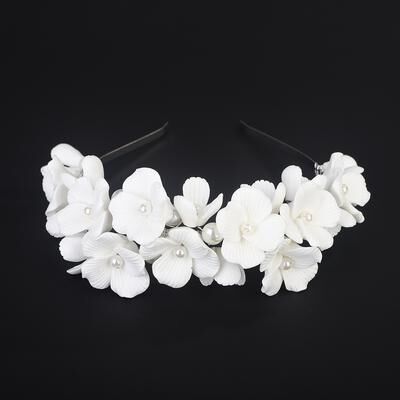 Fashion Sheath Handmade Resin Flower Pearl Bridal Headband For Wedding Hair silver