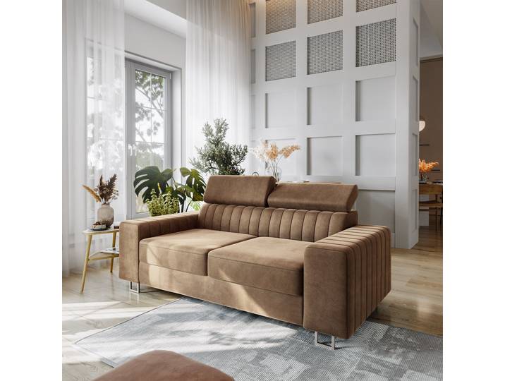 Masseno Sofa SOLAN mit Schlaffunktion, Ausziehbares Bettsofa - Beige, MONOLITH 09