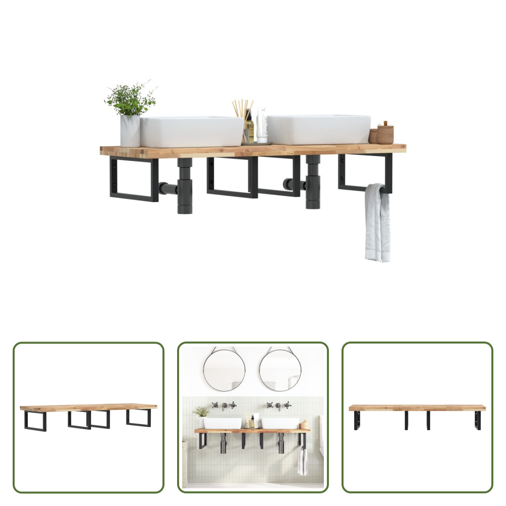 The Living Store Waschbeckenregal Wandmontage Stahl und Akazienholz