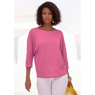 3/4-Arm-Shirt VIVANCE "aus bügelfreier Crêpe-Qualität", Damen, Gr. 36/38, pink, Crêpe, Obermaterial: 98% Polyester, 2% Elasthan, unifarben, lässig geschnitten normal, Rundhals, Fledermausärmel breiter Bund, Shirts 3/4-Arm-Shirt, mit 3/4-Arm