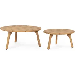 Gartencouchtisch Garita 2er-Set aus Teakholz, modern skandinavisch, rund, natur, für Outdoor