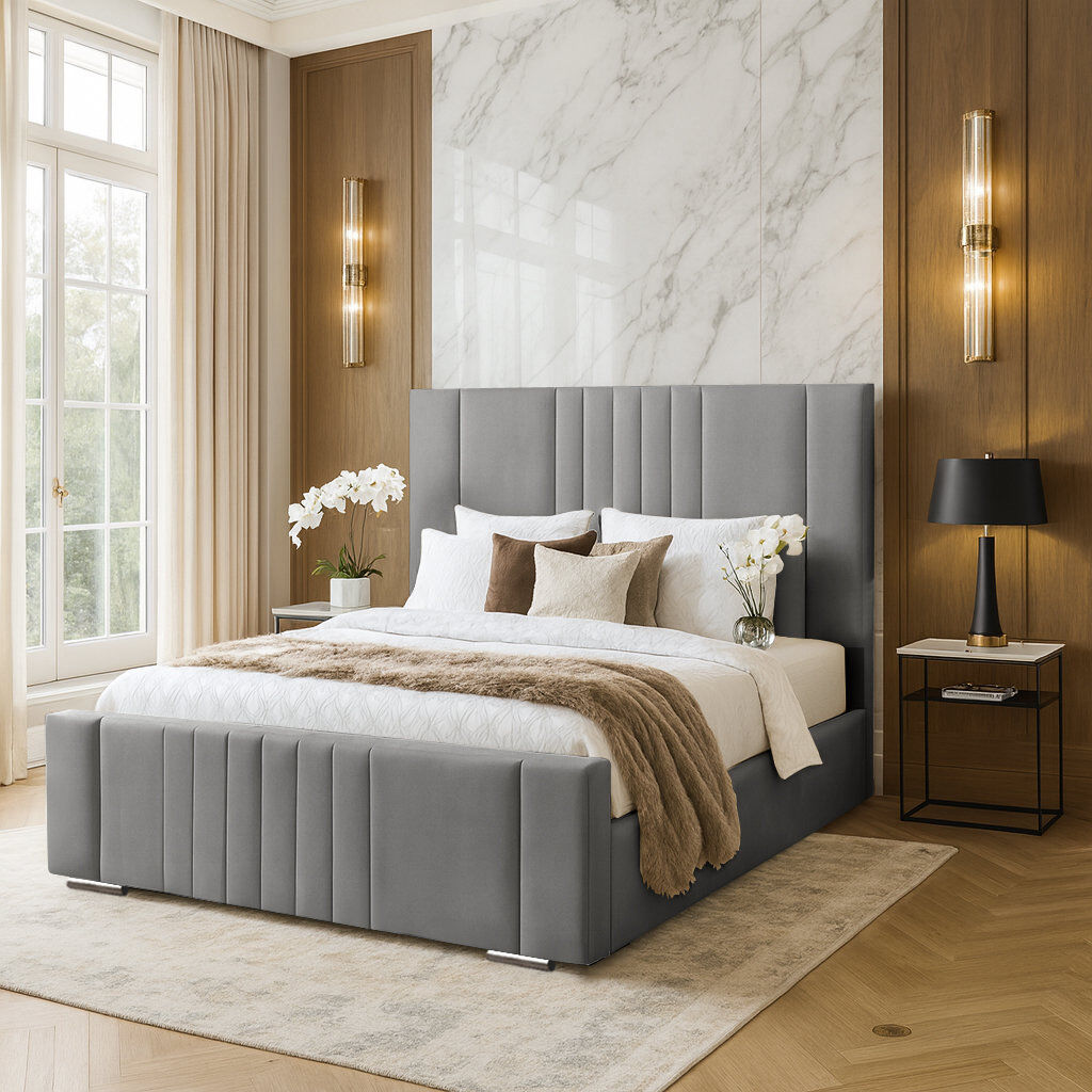 Latitude Run Agaro Upholstered Bed Grey Kingsize (5')