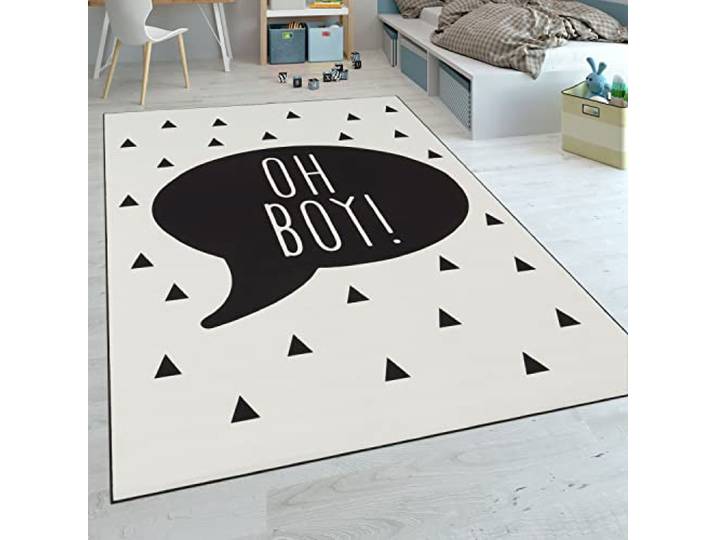 Paco Home Kinderteppich Kinderzimmer Jungen Babyteppich Spruch Trend Schwarz Weiß, Grösse:80x150 cm