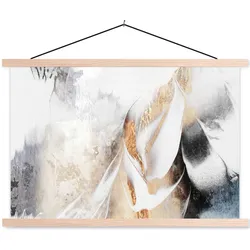 POSTER MIT MAGNETLEISTEN Luxus - Abstrakt - Gold - Weiß Wanddeko 90x60 cm
