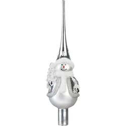 Holly & Jolly Christbaumspitze Schneemann aus Glas 28cm Weiß Silber