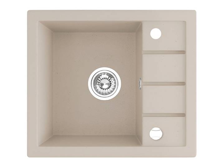 KOLMAN Küchenspüle Einzelbecken T.III Granitspüle, Rechteckig, 49.5/57 cm, Beige, Space Saving Siphon GRATIS