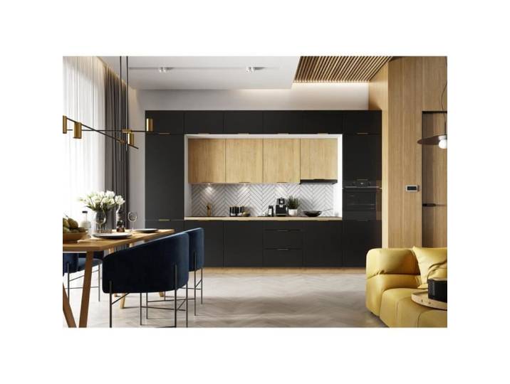 Cuisine complète LUNA 360 cm emplacement four encastrable et lave-vaisselle intégrable - chêne / noir