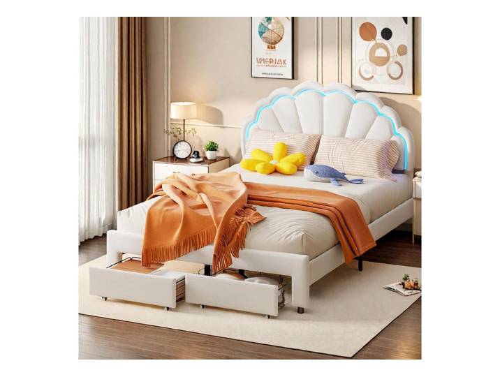 LuxusKollektion Polsterbett Kinderbett Mädchen 140x200 mit Schublade