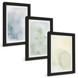 BILDER SET 3er Set - 20x30 cm Schwarzer Rahmen - Pastellfarben auf Leinwand
