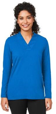Devon & Jones DP121W Women's Raleigh Shawl Collar Knit Top in French Blue size XS   Triblend