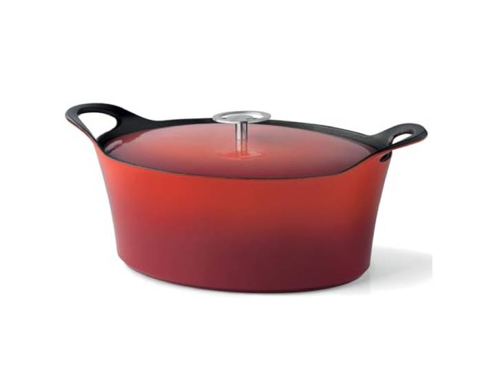 CUISINOX - Volcan - Cocotte ovale 29 cm et couvercle - 3.9 L - Fonte de fer emaillée - Compatible tous feux dont induction - sans PTFE ni PFOA - Rouge