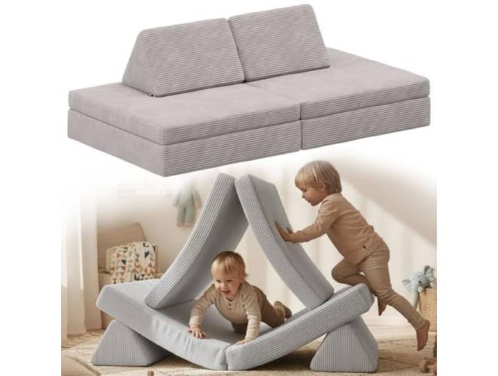 Bellabino Nile Spielsofa Maxi 4-TLG., Grau, Cord, modular, ausklappbar Kindersofa aus Schaumstoff Bausteinen, klappbare Spielcouch waschbar, Kuschelecke, aus Oeko-Tex zertifizierten Materialien