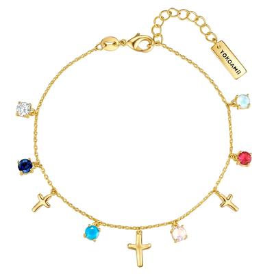 Gliederarmband YOKOAMII "Y520", gelb (gelbgold, weiß), Armbänder, Damen, Messing, Gliederarmband