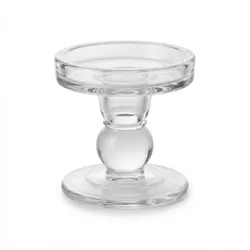 Relaxdays Kerzenhalter, 2er Set, Glas, für Stumpenkerzen & Stabkerzen, HxD: 8,5 x 8,5 cm, Kerzenständer, transparent