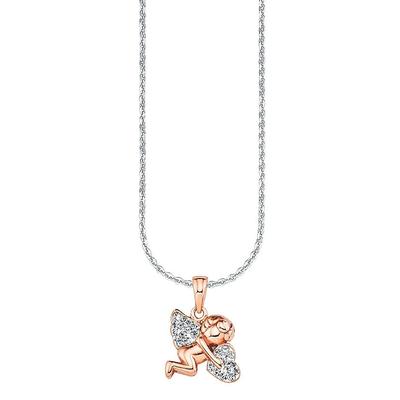 Kette mit Anhänger AMOR "Schutzengel mit Herz", rosa (silberfarben, roségoldfarben), Halsketten, Damen, Silber 925 (Sterlingsilber), L: 42, mit Zirkonia (synth.)