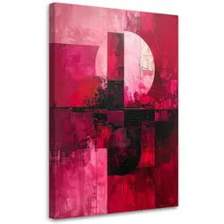 BILD auf Leinwand, Rosa und schwarze Abstraktion mit geometrischer Aufteilung