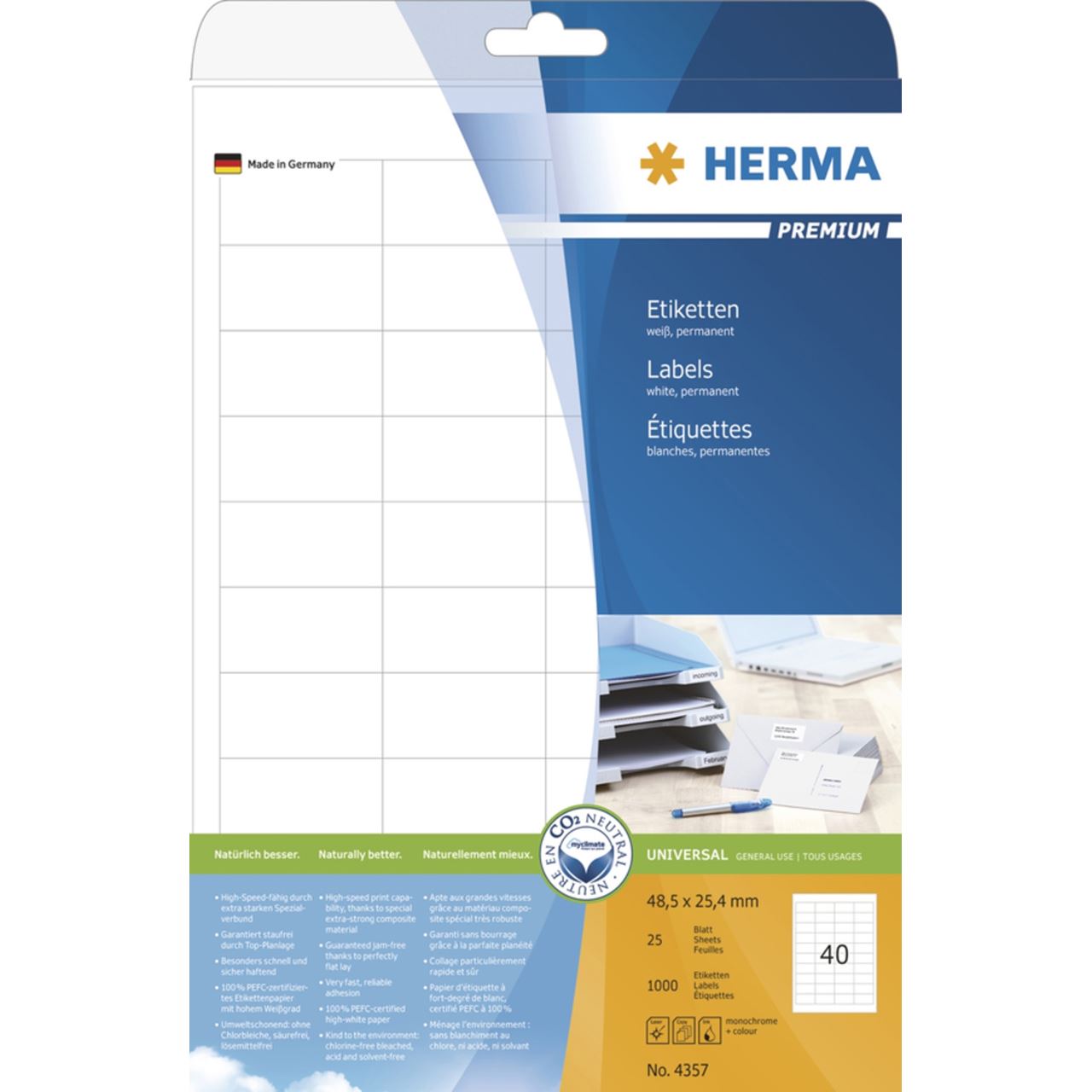 Herma 4357 Premium Universal-Etiketten 4.85x2.54 cm (25 Blatt (1000 Etiketten))