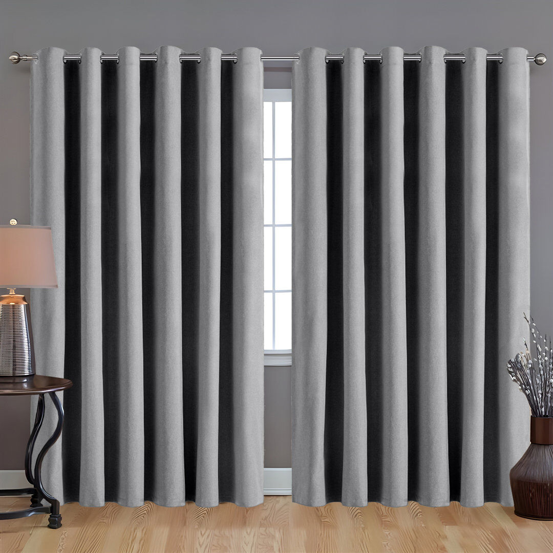 17 Stories Linen 100% Blackout Eyelet Ring Top Readymade Curtain for Window & Doors 2 Panel Charcoal 228cm Width x 228cm Drop