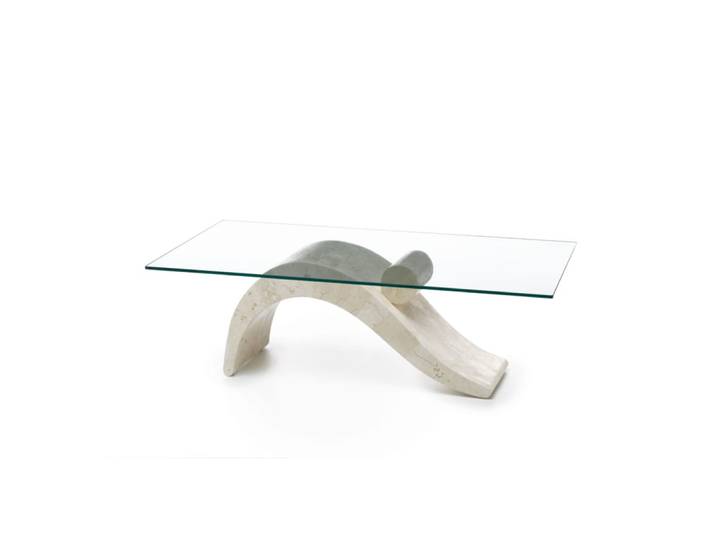 Table basse en pierre avec plateau en verre 120x70 cm 40h