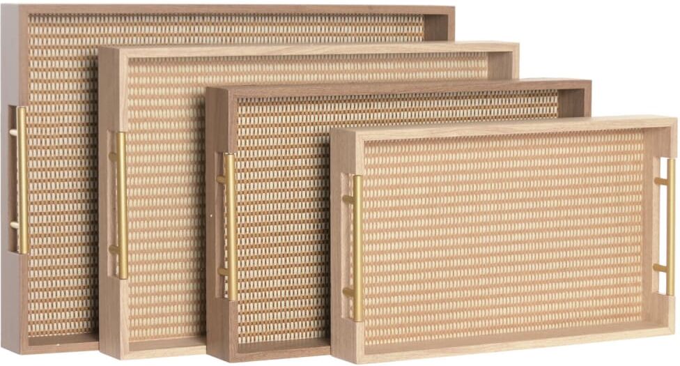 Fijalo Bandeja decoración set 4 madera 52x36x6 marrón