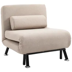 OKWISH Schlafsessel Beige 75x70x75 cm mit Bettfunktion Klappmechanismus verstellbarer Rückenlehne Rückenkissen Metallgestell
