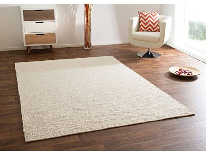 Steffensmeier Handwebteppich Gabun 100% Schurwolle mit Fusselstopp für Wohnzimmer, Creme, Größe 250x340 cm