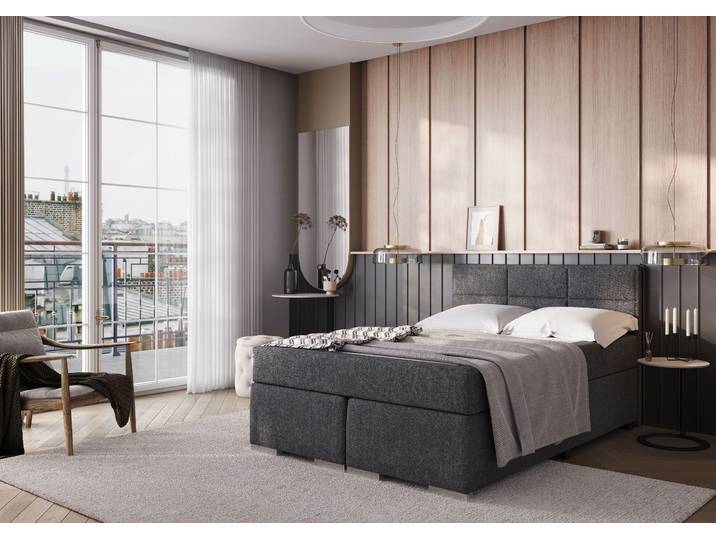 Boxspringbett FORTE ONE erhältlich in den Breiten 140cm, 160cm & 180cm , grau (dunkelgrau), B:163cm L:210cm, Komplettbetten, Boxspringbett