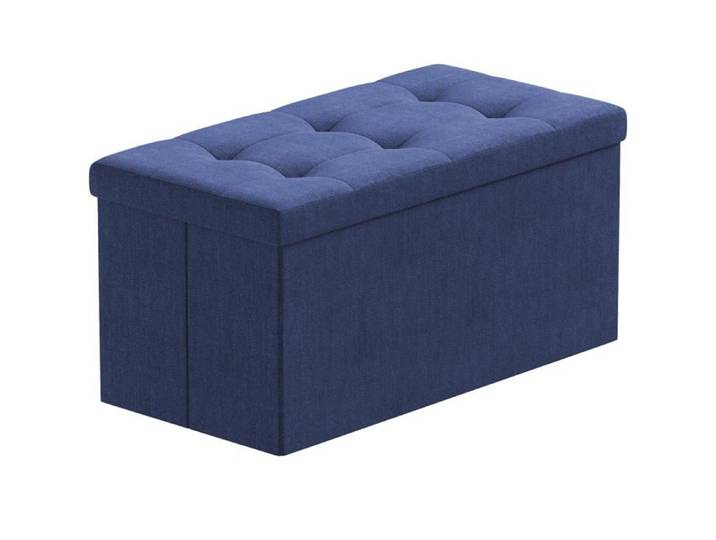 Pouf Coffre de Rangement Boîte Tabouret Pliant Banc Pouf de Pliable Tissu en Lin 76 x 38 x 38 cm Bleu Bleu Ma HOUSSE DE RANGEMENT