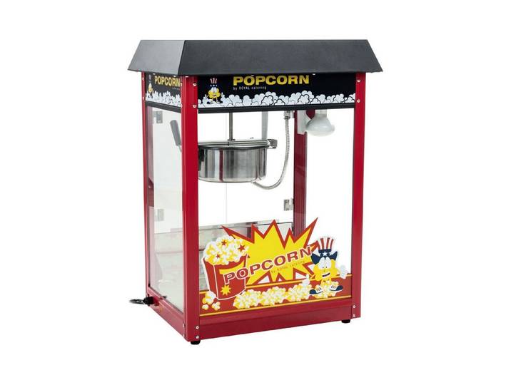 Royal Catering Popcornmaschine 5kg/h Popcornmaker Retro Popcornautomat 1500 W Dach Schwarz Teflon