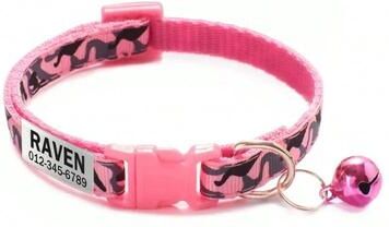 Uplift Essentials Personalized Camouflage Cat Collar With Custom ID Tag & Safety Bell pink