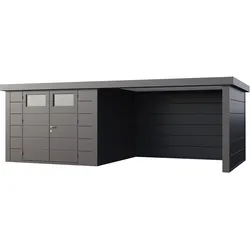 Telluria Metallgerätehaus Classico 3030 mit Lounge Anbau granitgrau/anthrazit Lounge-Anbau rechts