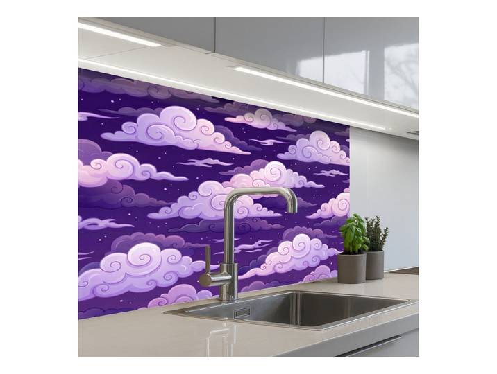 KitchenYeah Küchenrückwand selbstklebend (keine Folie) Wolken – Nacht – Natur – Abstrakt – Lila, (1-tlg), Küchenspritzschutz, Küche, Rückwand, Küchenwand, Wandschutz, 400x80 cm