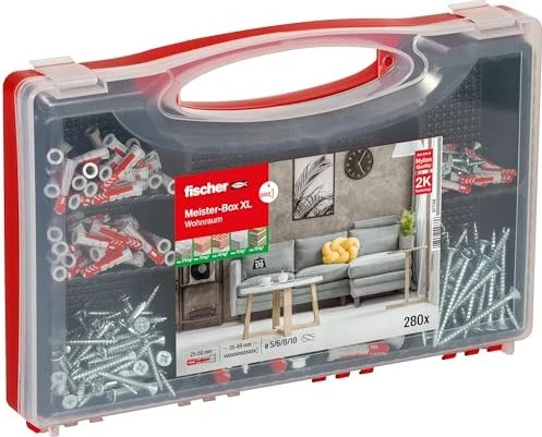 fischer Meister-Box Wohnraum 577158 Dübel- und Schrauben-Sortiment, 210-teilig