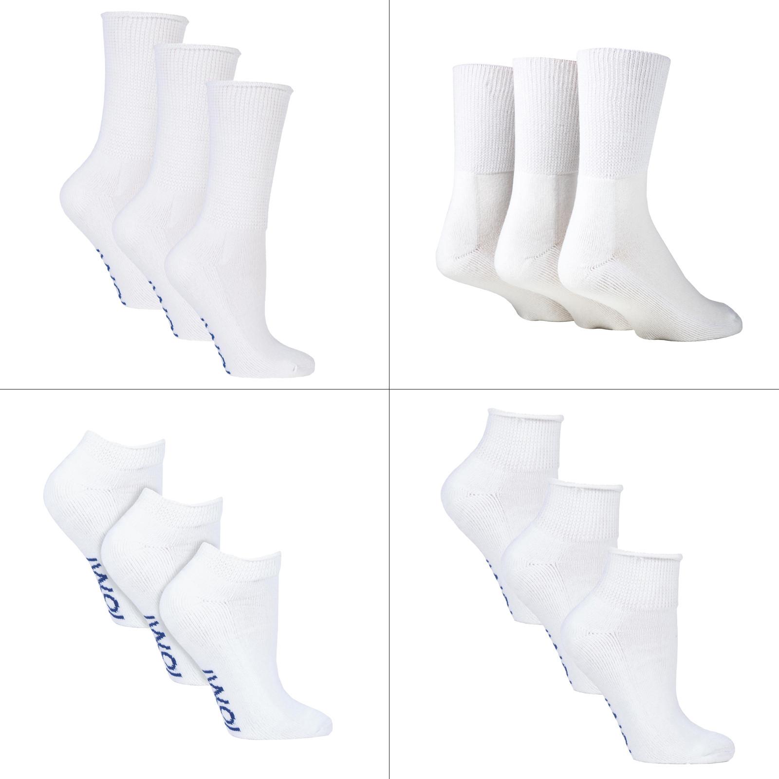 12 Paar Pack Diabetiker Socken ganzjährig Bundle Set | IOMI | Extra breite Socken für geschwollene Knöchel, Beine & Füße | Crew Ankle Trainer Diabetiker Socken in Baumwolle & Bambus - Weiß