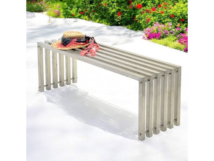 DanDiBo Gartenbank Wetterfest Metall Edelstahl Massiv 115 cm Sitzbank Outdoor Garten 96607 Parkbank Lamellenbank