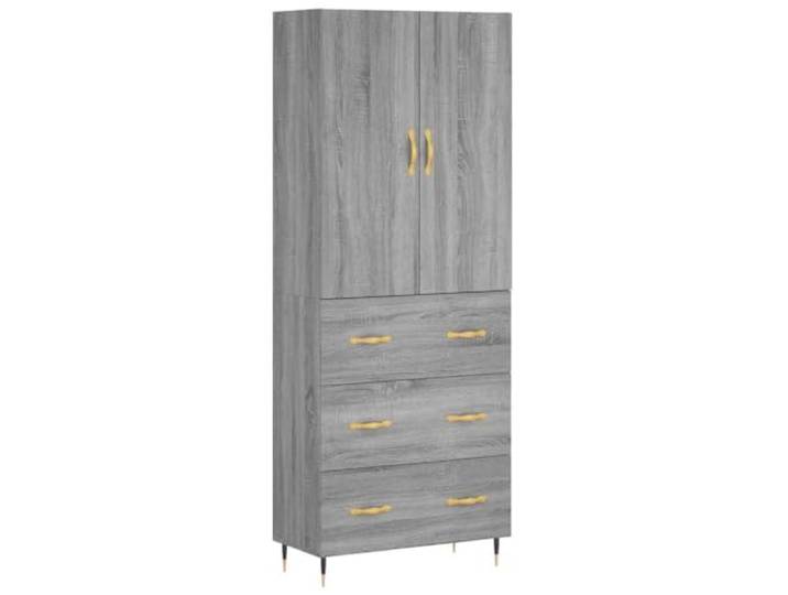 Kaorsrow Highboard Grau Sonoma 69,5x34x180 cm Schrank mit Metallfüßen 2-teiliger Aufbewahrungsschrank aus Holzwerkstoff für Wohnzimmer und Flur mit Staufächern hinter Türen.